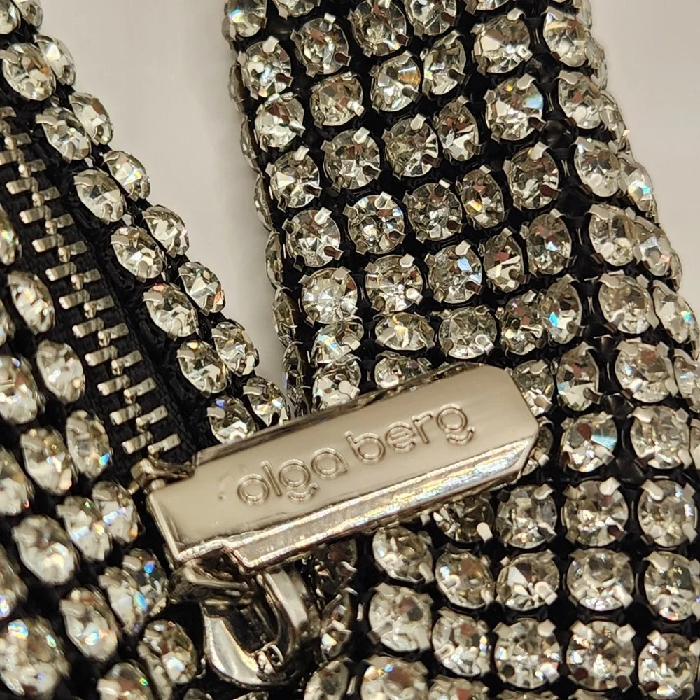 Olga Berg Crystal Mesh Knot Handle Evening Bag Silver Slouchy Clutch Purse Polly
